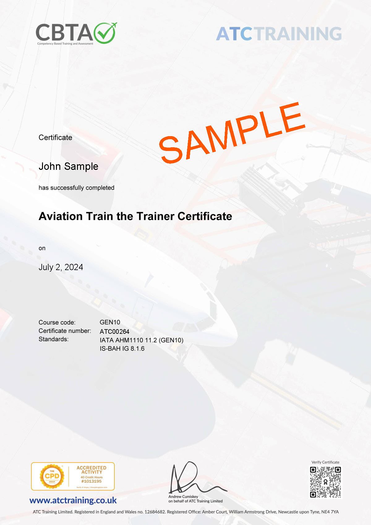 Sample Aviation Train the Trainer Certificate